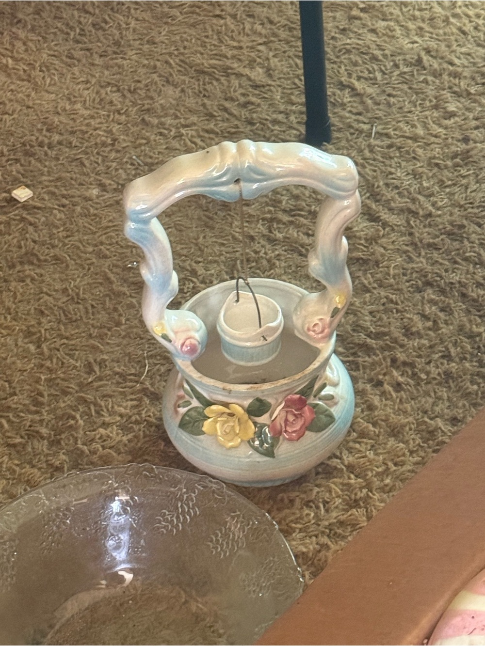 Porcelain Floral Pastel Candle Holder with Handle